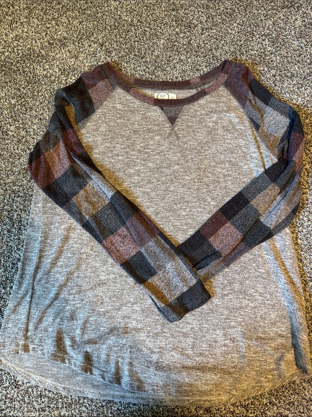 Maurices Heather Gray Sweatshirt with Plum Trim